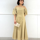 チュール×ヴィンテージサテンパールパフスリーブドレス