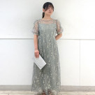 配色フラワー刺繍チュールAラインドレス