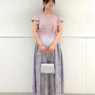 ジョーゼットプリントモール刺繍フレアドレス