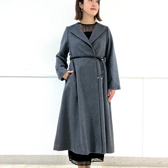 メランジウールライクニュアンスバックルベルトロングコート