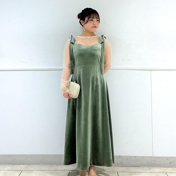 2WAY velour camisole dress with ribbon shoulder