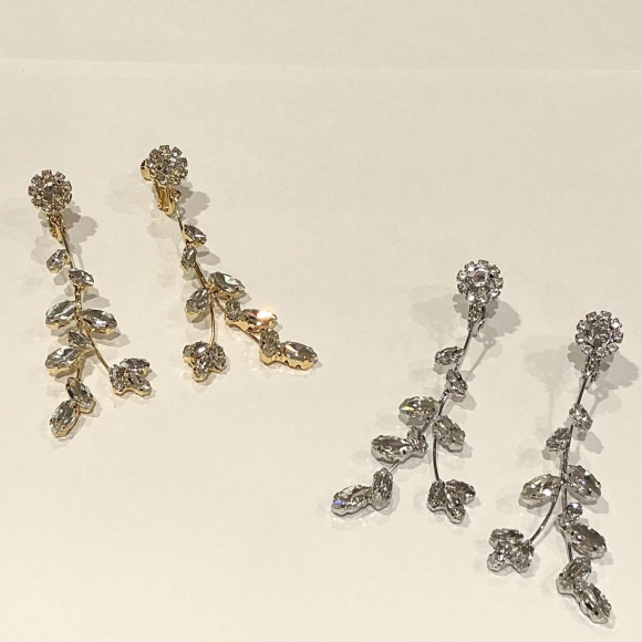 ガラスストーンリーフロングイヤリング