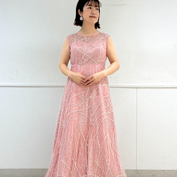 Celesta/チュール×ビーズ・スパンコール刺繍ロングドレス