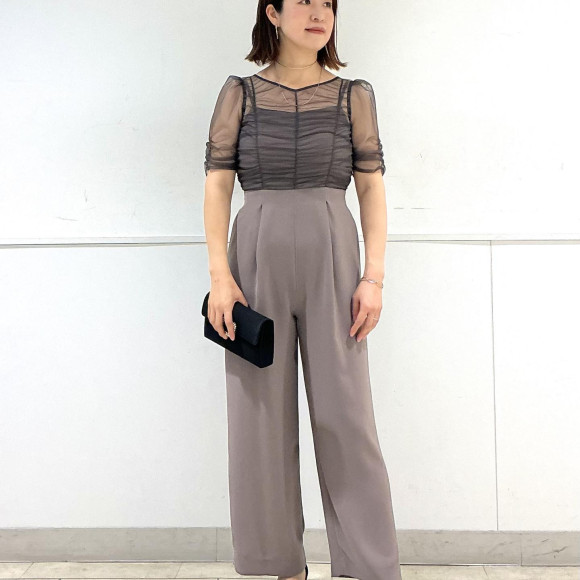 ギャザーチュールオールインワンパンツドレス