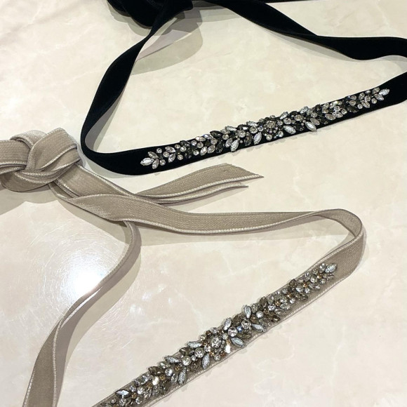 メタルストーン×ベルベットリボンサッシュベルト