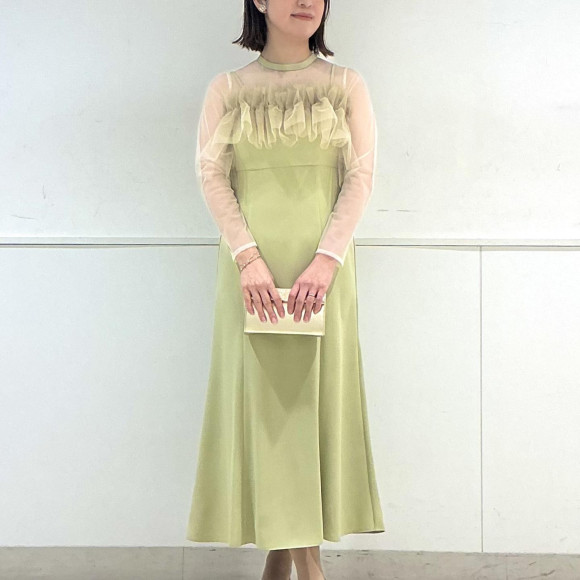 チュールフリルビスチェ×ロングスリーブワンピース2点セットドレス