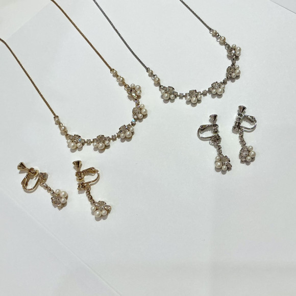 3粒パールモチーフネックレス&イヤリング