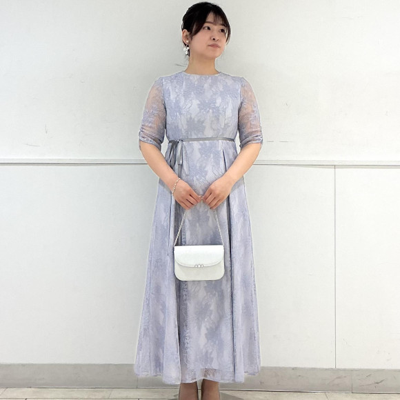 サテンリボンベルトラメレースドレス