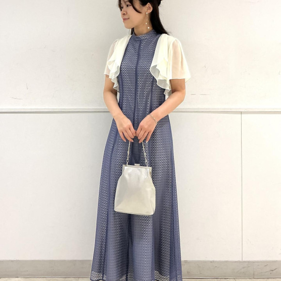 シアーチェックレースプチハイネックドレス
