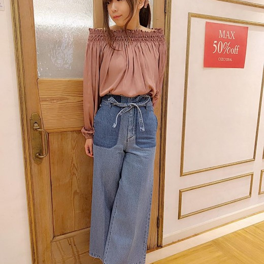 新作♡リボンベルト付きワイドデニムパンツ