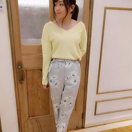 ♡水彩画大花プリントハイウエストスラックスパンツ♡
