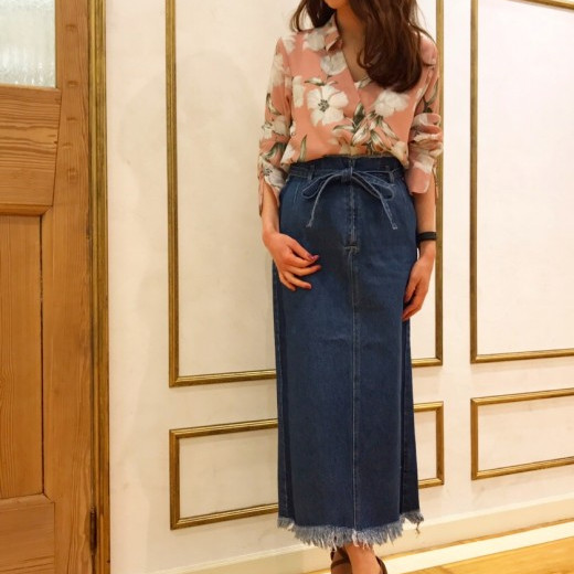 今から履けちゃう♪リボンベルト付きロングデニムタイトスカート