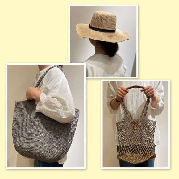 店舗限定、ラフィア素材の帽子、バッグが届きました！