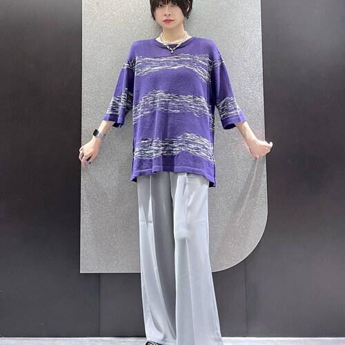 パープルのサマーニット透け感が...