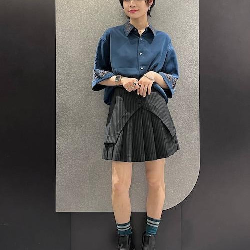 メンズのトロミシシュウシャツ襟...