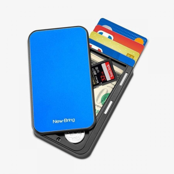 【NewBring】 Slide Open クレジットカードホルダー スライドミニウォレット ブルー NB-1