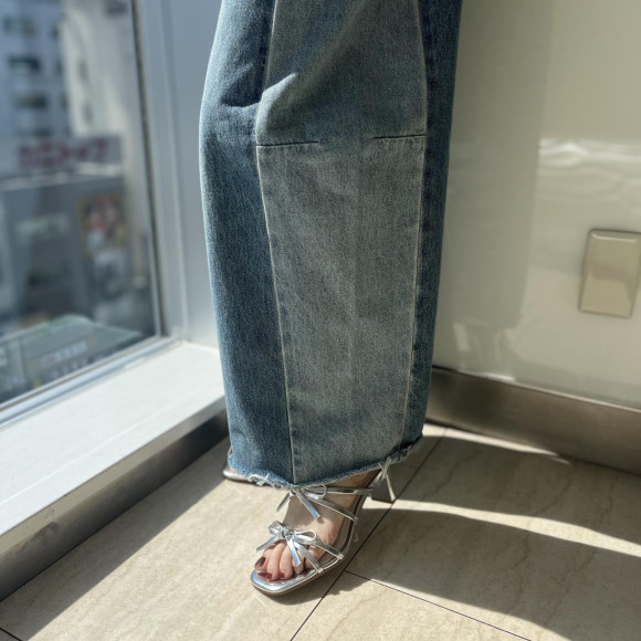 Wリボンストラップミュールサンダル