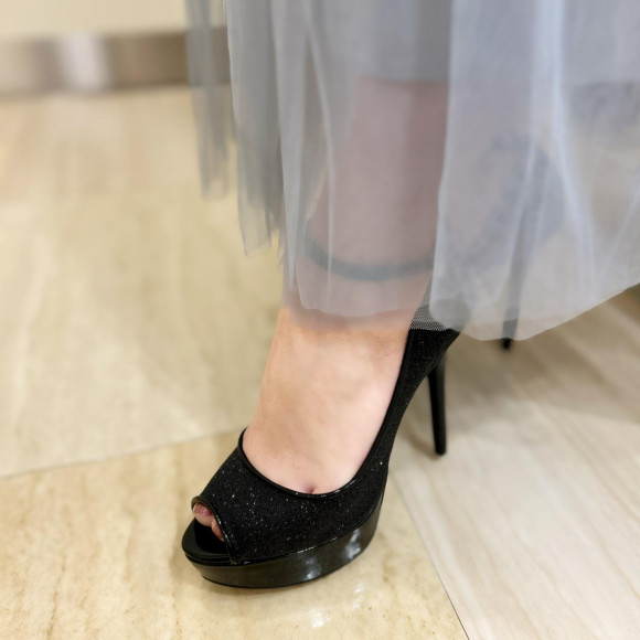 ラメチュールアンクルストラップオープントゥパンプス