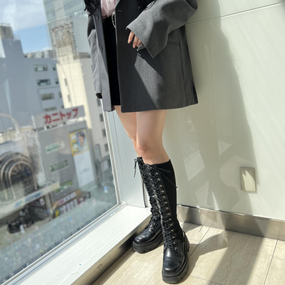 レースアップニットロングブーツ
