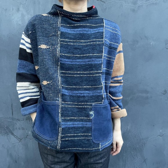 藍職人908編み柄セーター