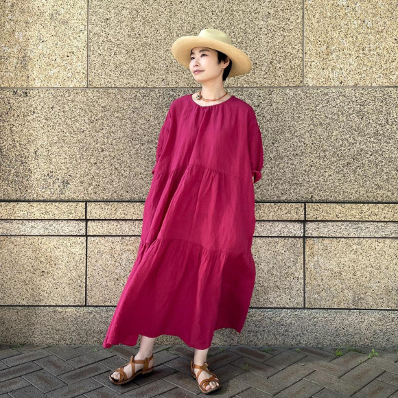 インドリネンシャンブレーのティアードドレス