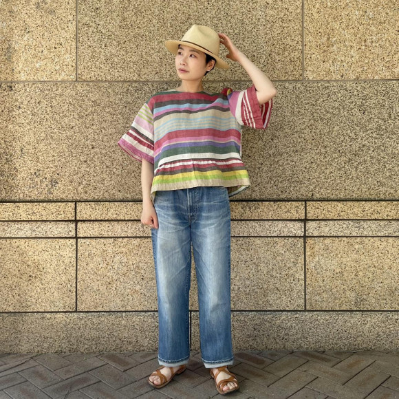 インドリネンツイルのマルチ縞Tシャツ