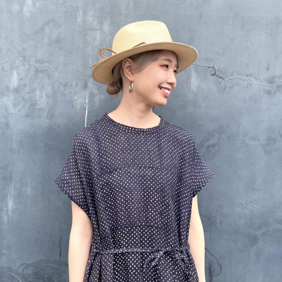 インドリネンドットプリントのMキャミドレス