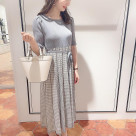 Checked pleats knit dress