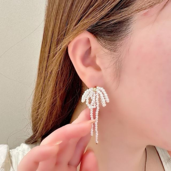 パール ビーズ リボン ピアス/silverポスト │ 仙台PARCO-パルコ-