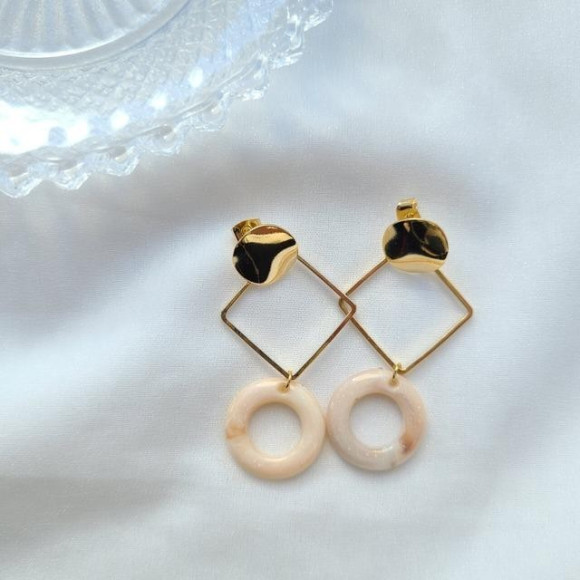マーブル アクリル スクエア メタル ピアス