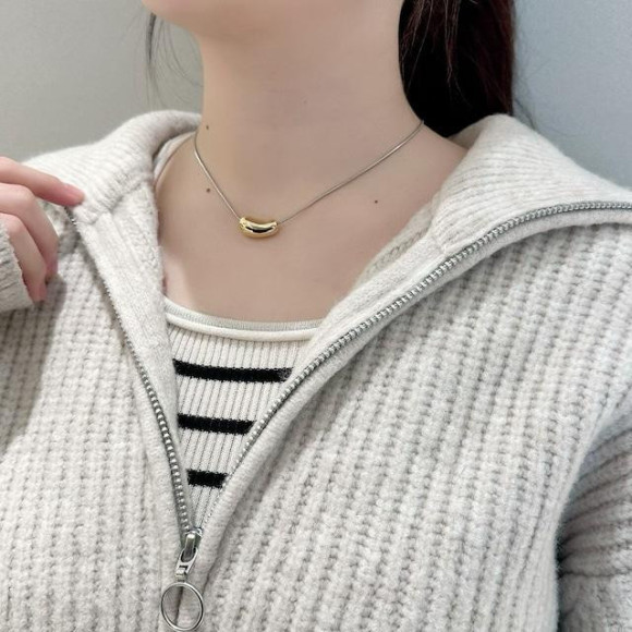 長さ調節可能！ミックスメタル ロングチェーン ビーンズ ネックレス