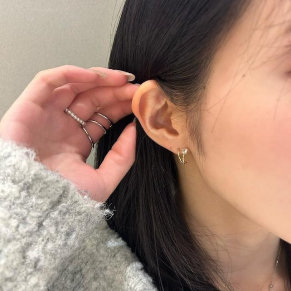 【金属アレルギー対応】ストーン フープ ピアス/silverポスト