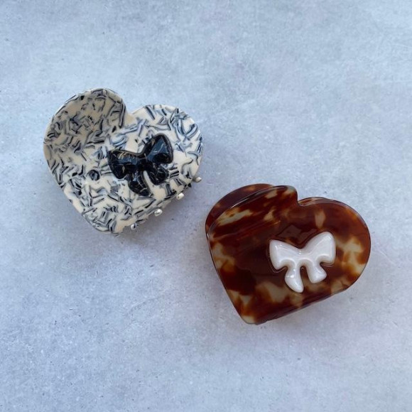 マーブル ハート リボン バンスクリップ