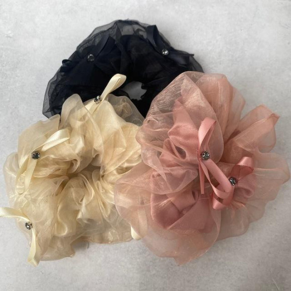 〈ヘアアクセサリー〉オーガンジー ボリューム リボン シュシュ