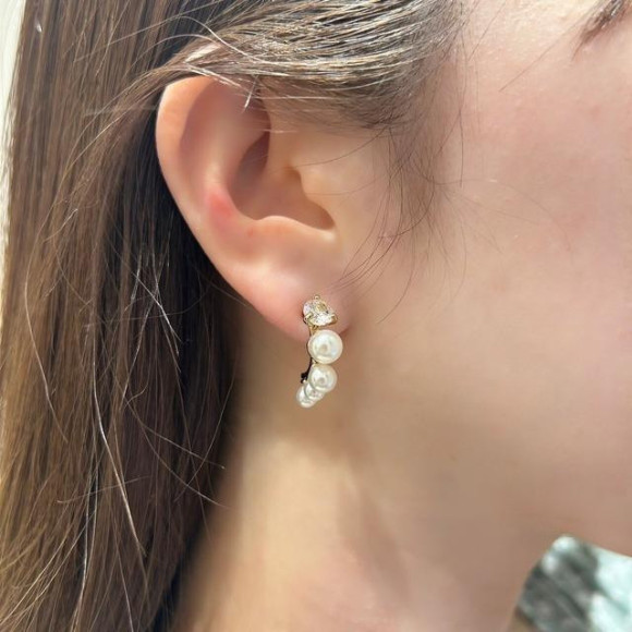 【金属アレルギー対応】パール ビジュー フープ ピアス/silverポスト