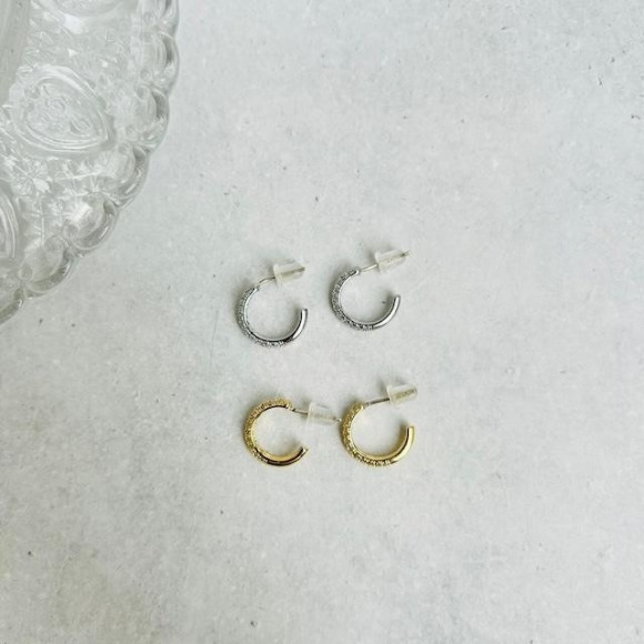 ビジューライン フープ ピアス/silverポスト