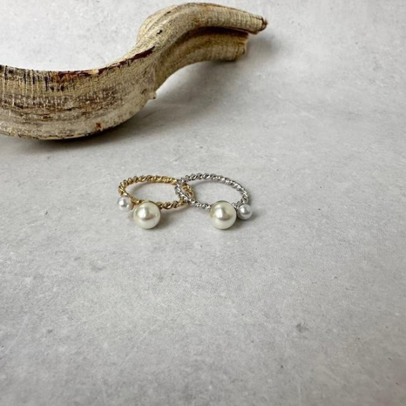 メタルツイスト ダブルパール リング