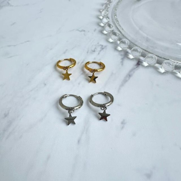 【金属アレルギー対応】スター フープ ピアス/サージカルステンレス