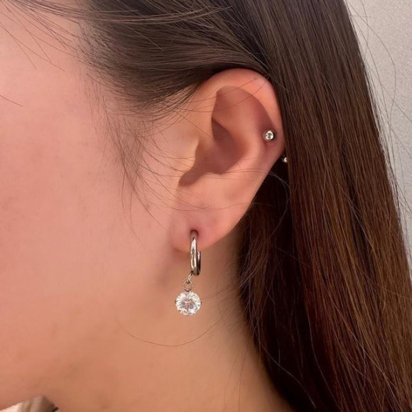 【金属アレルギー対応】メタル フープ ビジュー イヤリング/サージカルステンレス