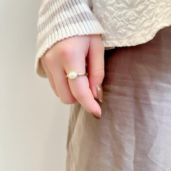 シンプル パール メタル リング