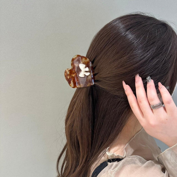 マーブル ハート リボン バンスクリップ