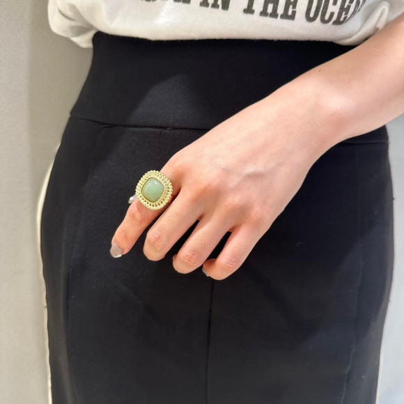 スクエア ラメ ストーン カレッジ リング 