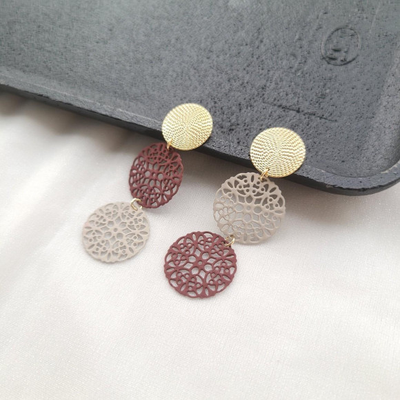 ラウンド メタルレース ロング ピアス