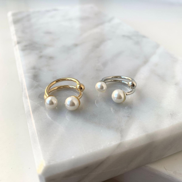 ダブルパール メタル イヤーカフ 