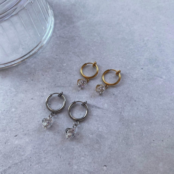 【金属アレルギー対応】メタル フープ ストーン イヤリング/サージカルステンレス