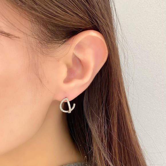 【金属アレルギー対応】メタルモチーフ ビジュー ピアス/silverポスト