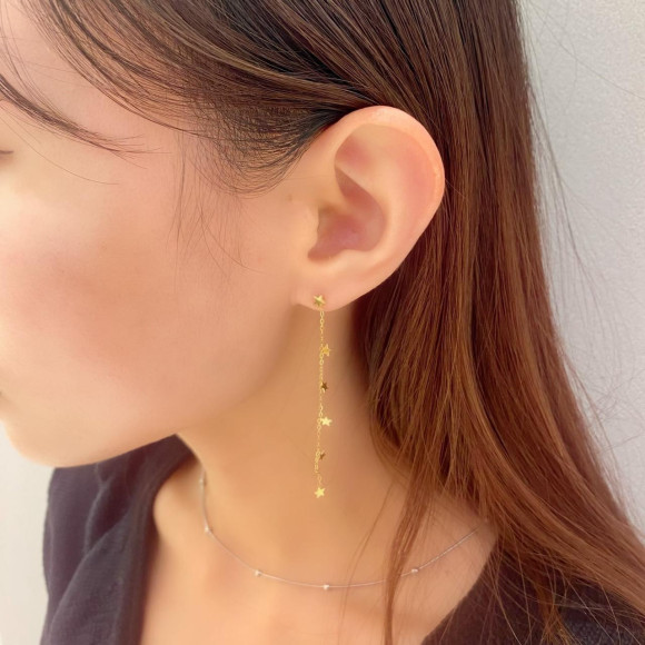 【金属アレルギー対応】スター デザイン ロング ピアス / サージカルステンレス