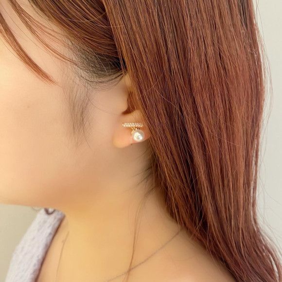 [การรองรับโรคภูมิแพ้โลหะ] ต่างหูเพชรบาร์ไข่มุกไม่หอประชุมต่างหู /