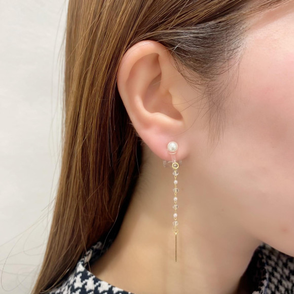 【金属アレルギー対応】パール ロング ノンホールピアス/イヤリング