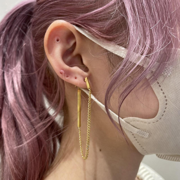 【金属アレルギー対応】メタル ロングチェーン キャッチピアス/サージカルステンレス